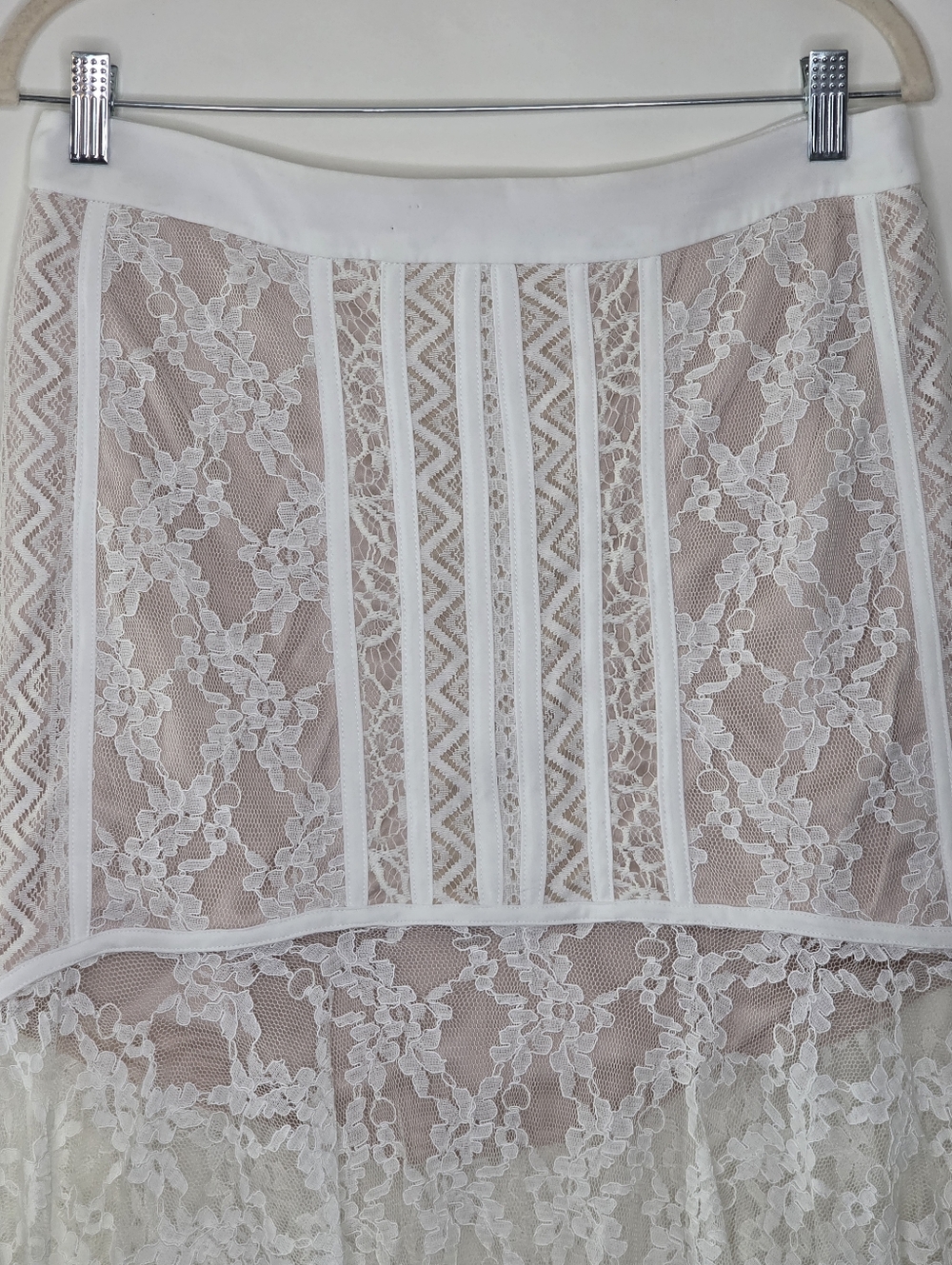 Semi Sheer Lace Midi Skirt Size L Corset Style White Romantic Fairycore Stretch - Picture 2 of 12